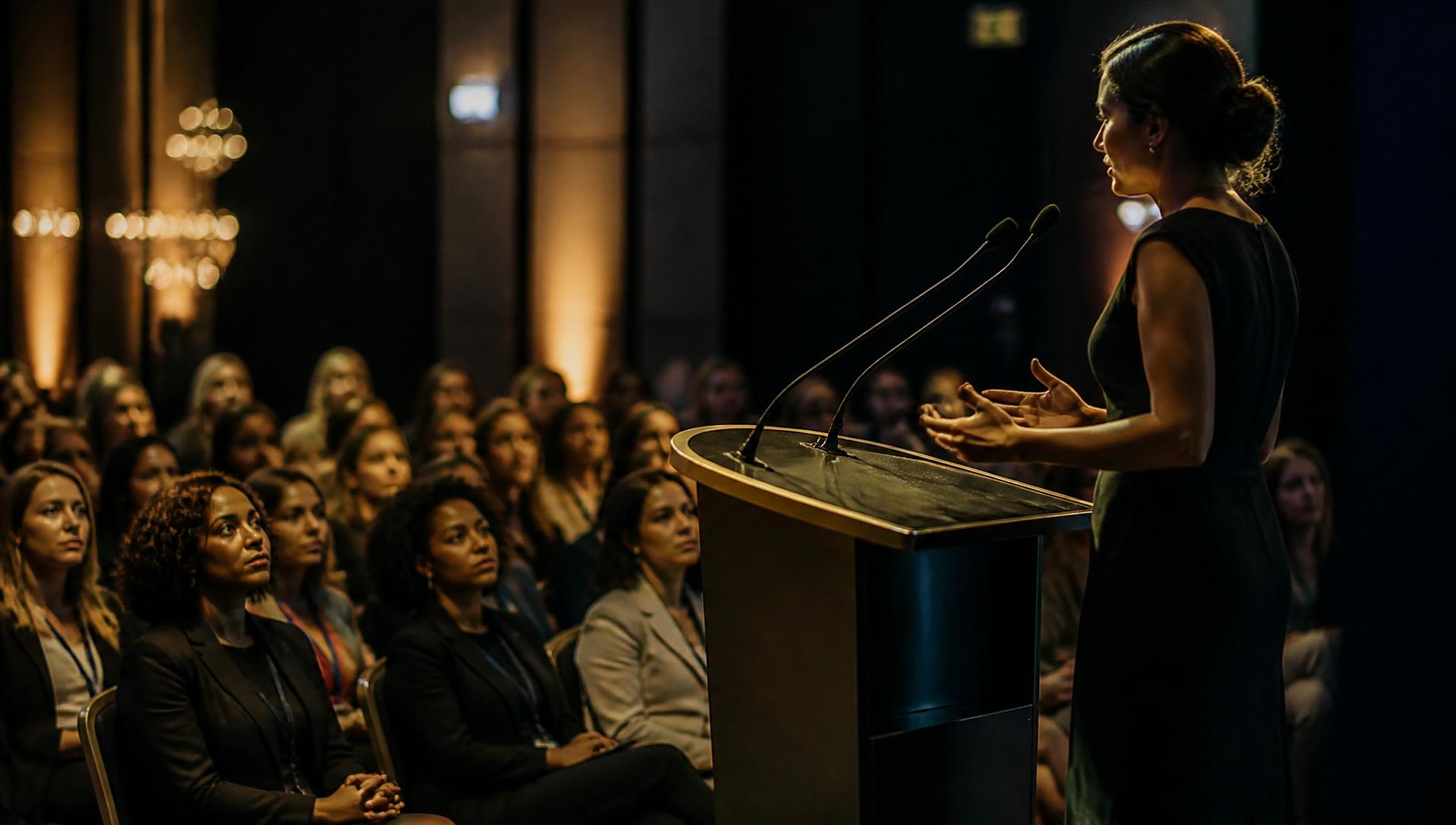 A woman speaking to an audience of women at the Women's Economic Power Summit